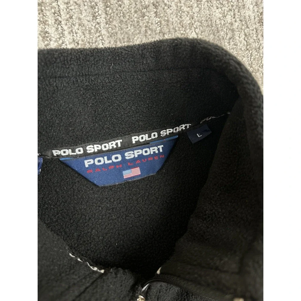 Vintage Polo Sport Ralph Lauren Quarter Zip Fleece Black Mens Large Made In USA